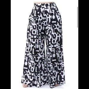 Letter print palazzo wide leg pants